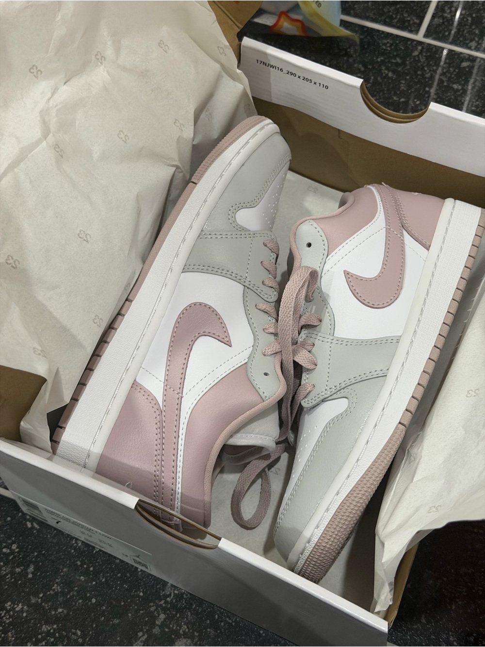 Jordan Women’s Low-Top Sneakers in Pink, White and Light Gray